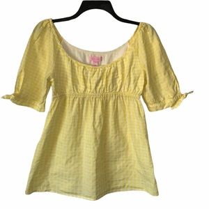 Lilly Pulitzer yellow gingham tie sleeve top